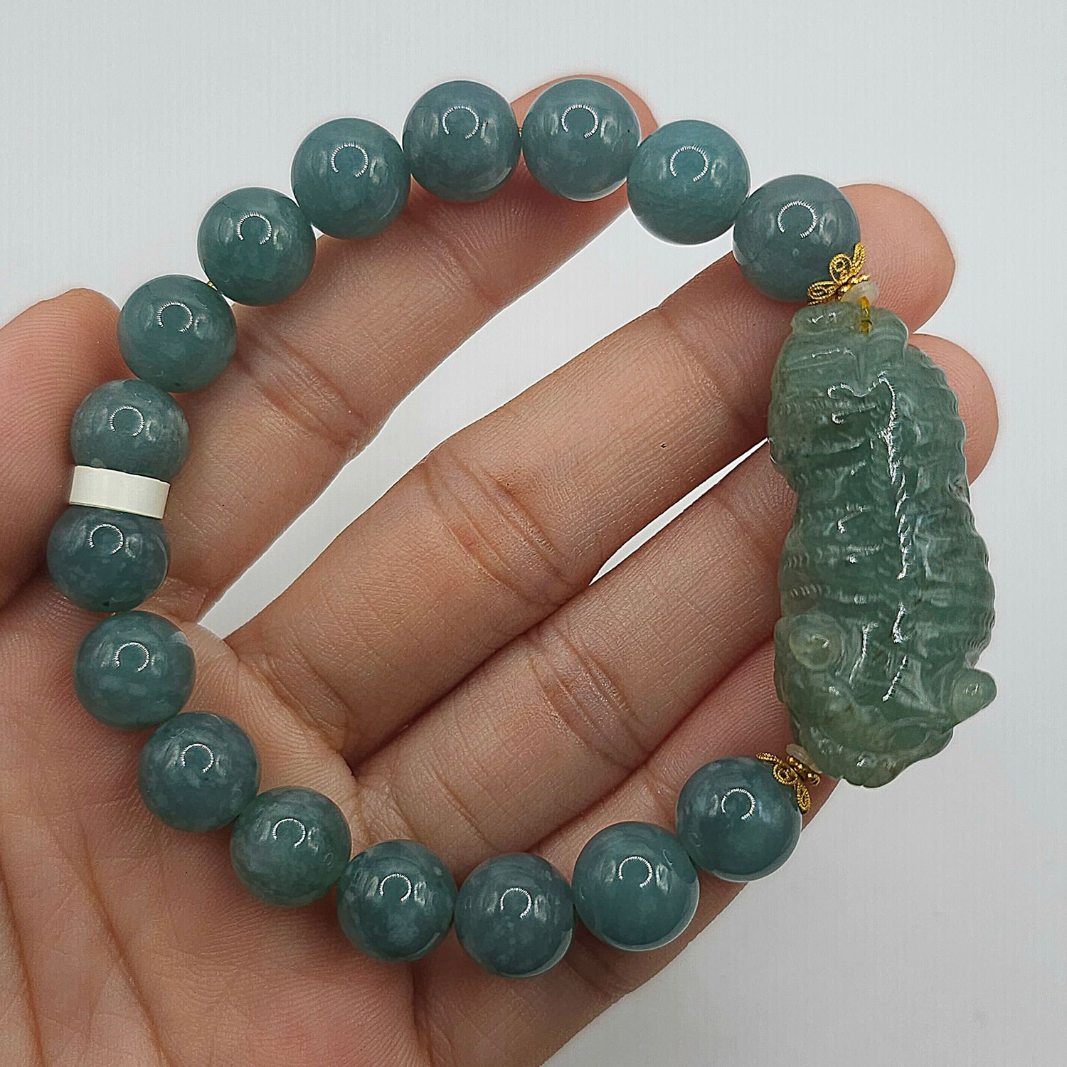 Natural Blue Water Ice Jade with Tiger -18K