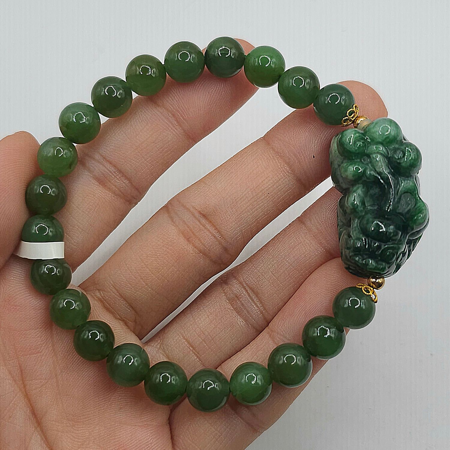 Natural Hetian Jade with Dragon Pixiu - 18K