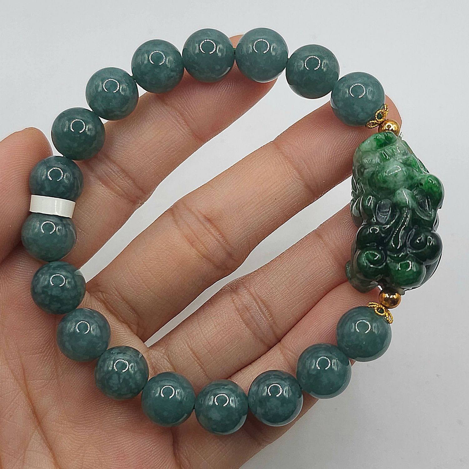 Natural Blue Water Jade with Dragon Pixiu - 18K