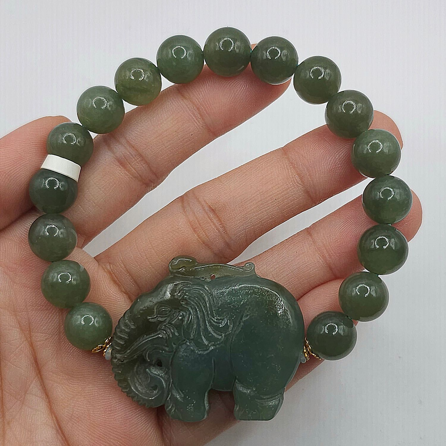 Natural Hetian Jade with Elephant - 18K