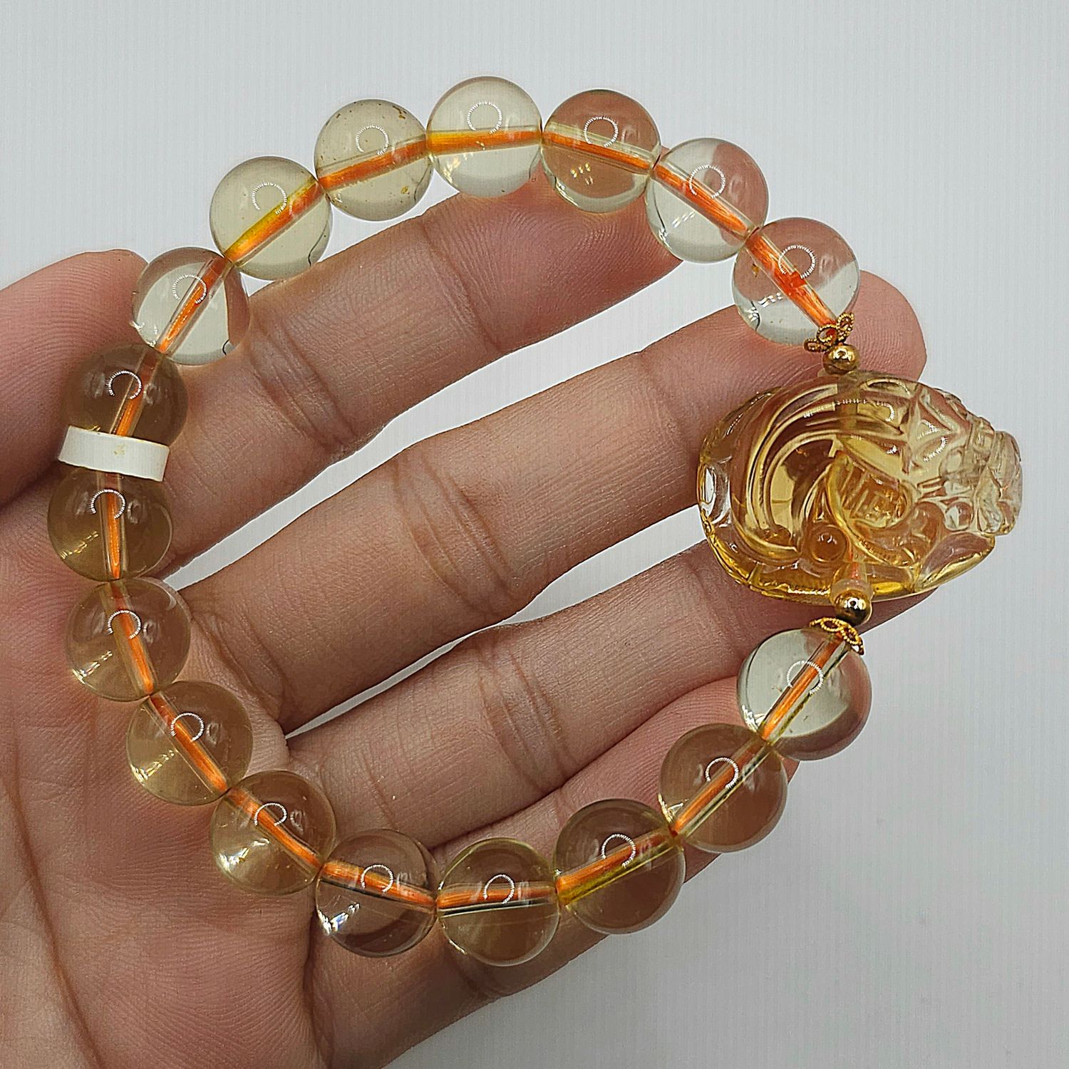 Natural Citrine with Pixiu Money Coin - 18K