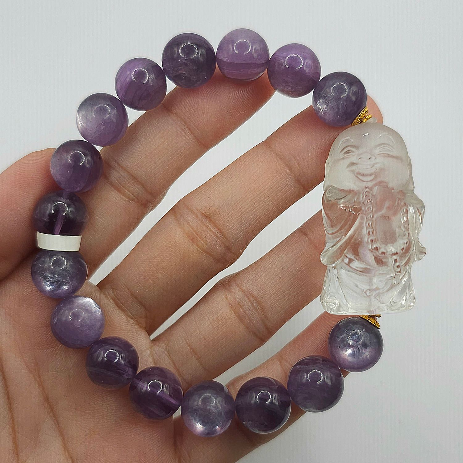 Natural Purple Mica x Clear Quartz Buddha 18K