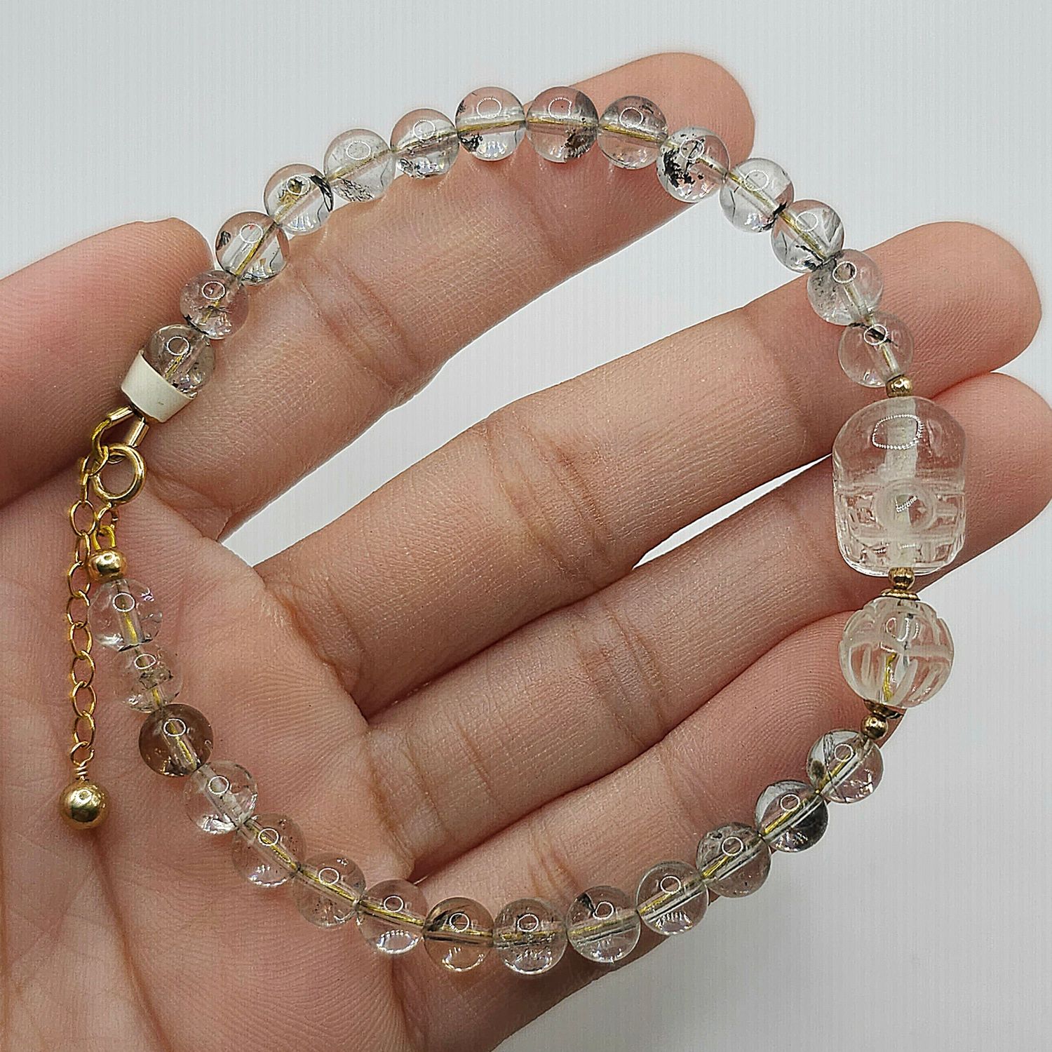 Natural Herkimer x Clear Quartz Pixiu &amp; Lotus