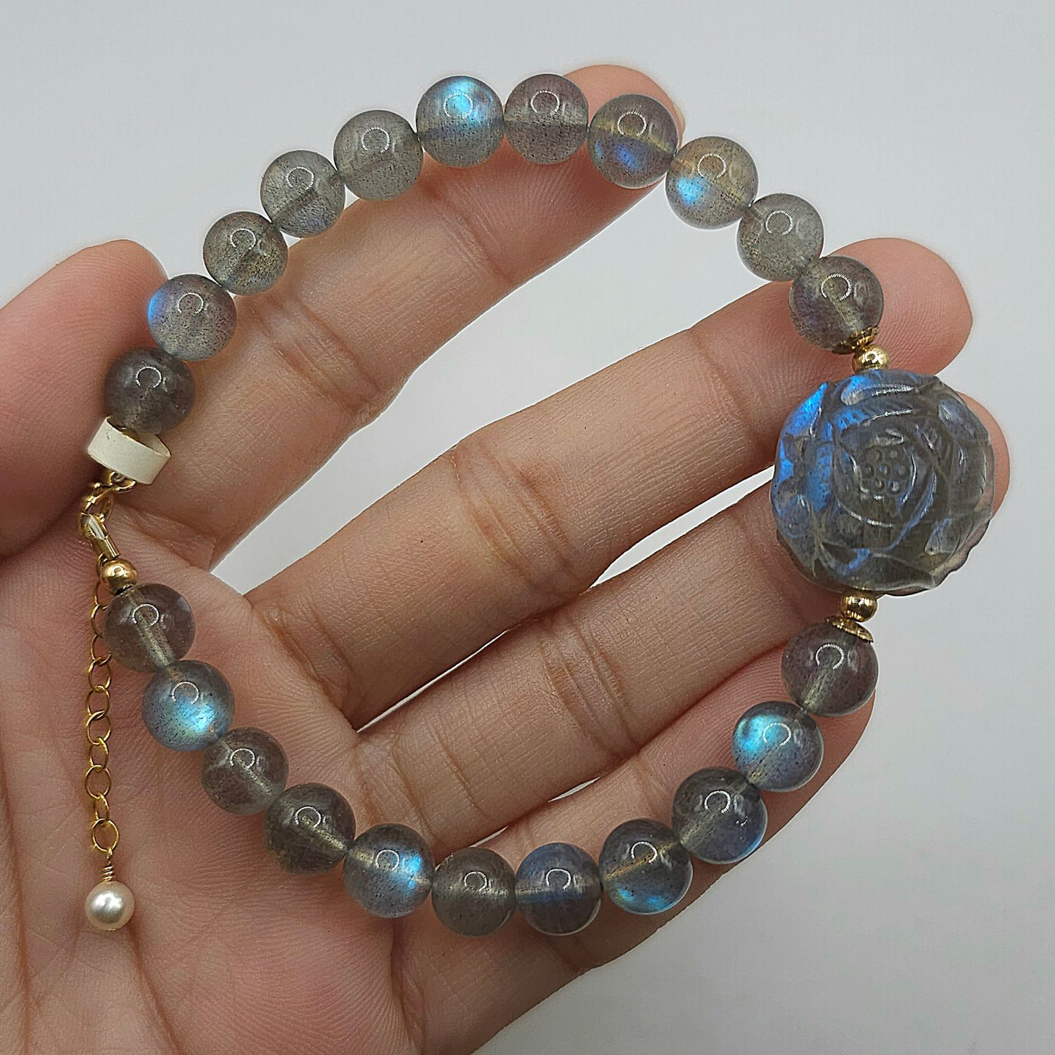 Natural Grey Moonstone with Flower