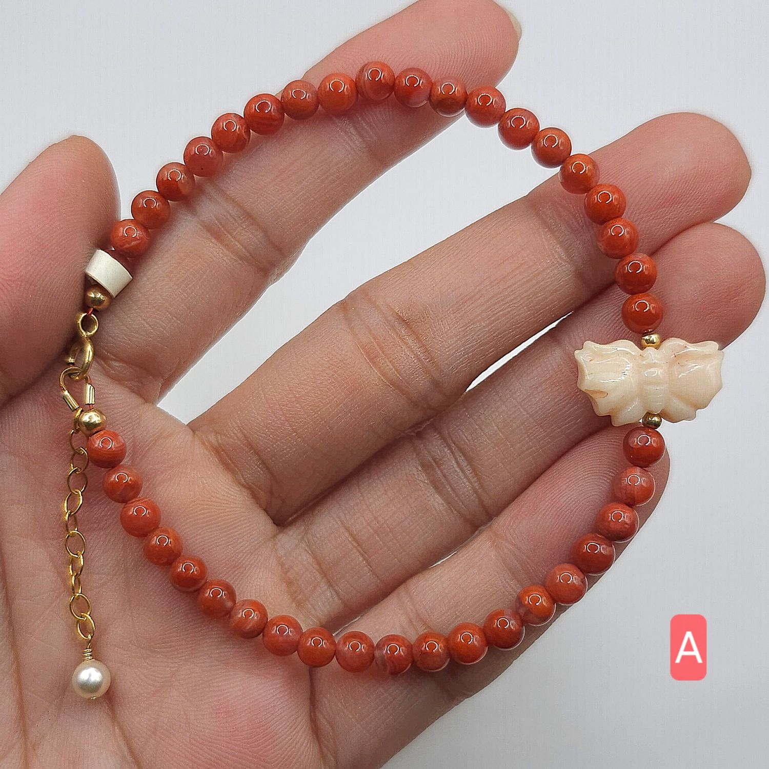 Natural Red Agate x Coral Butterfly