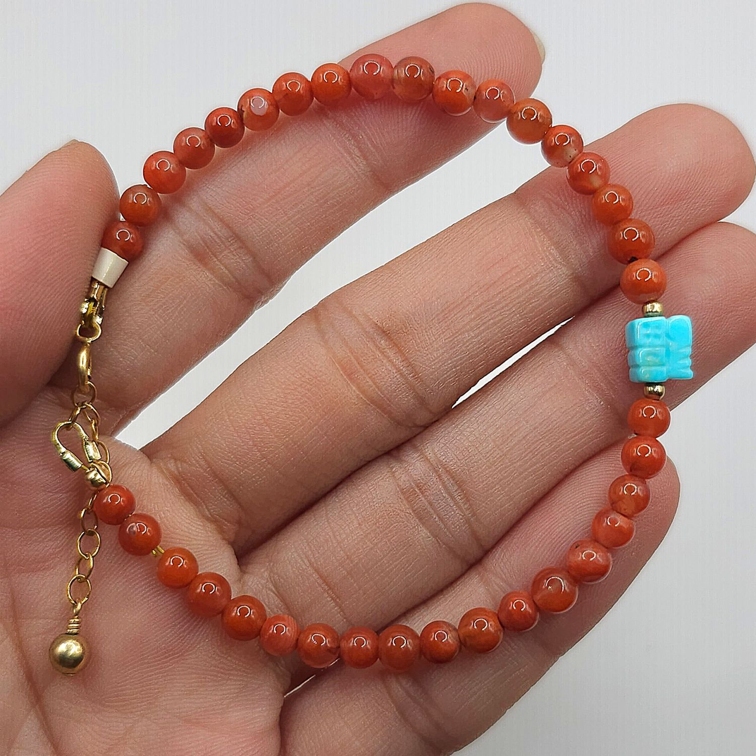 Natural Red Agate x Turquoise Goodluck