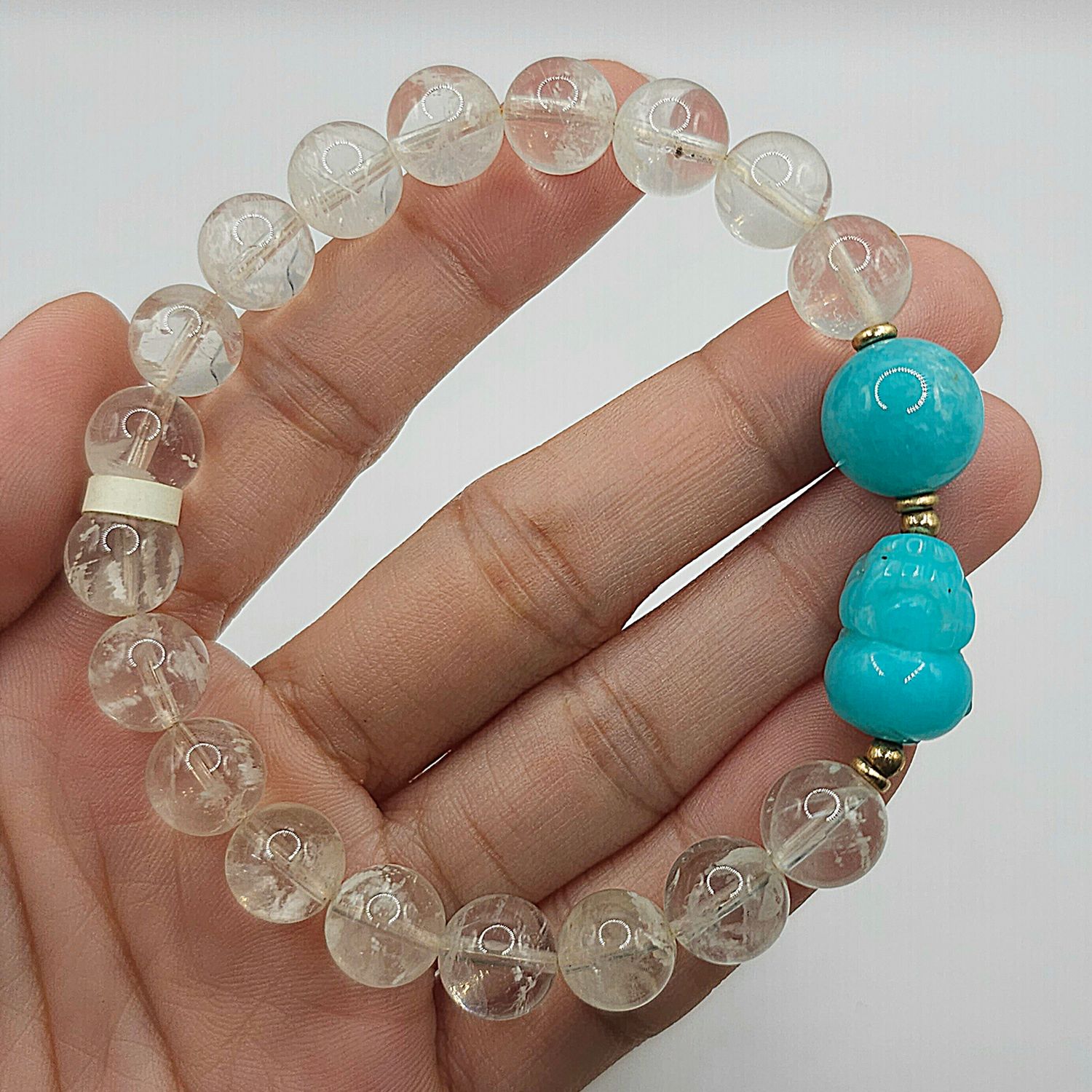 Natural White Phantom with Amazonite Pixiu