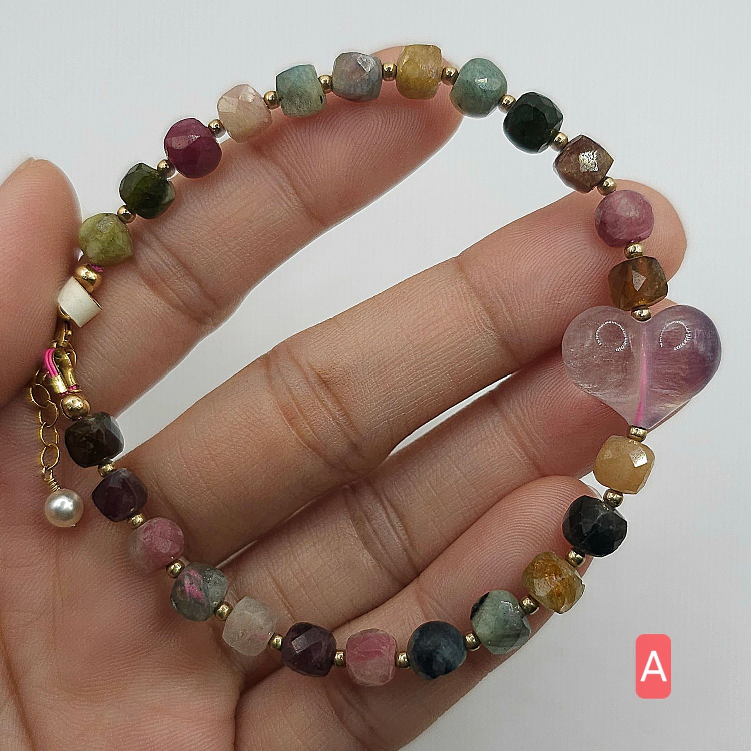 Natural Tourmaline x Flourite Heart