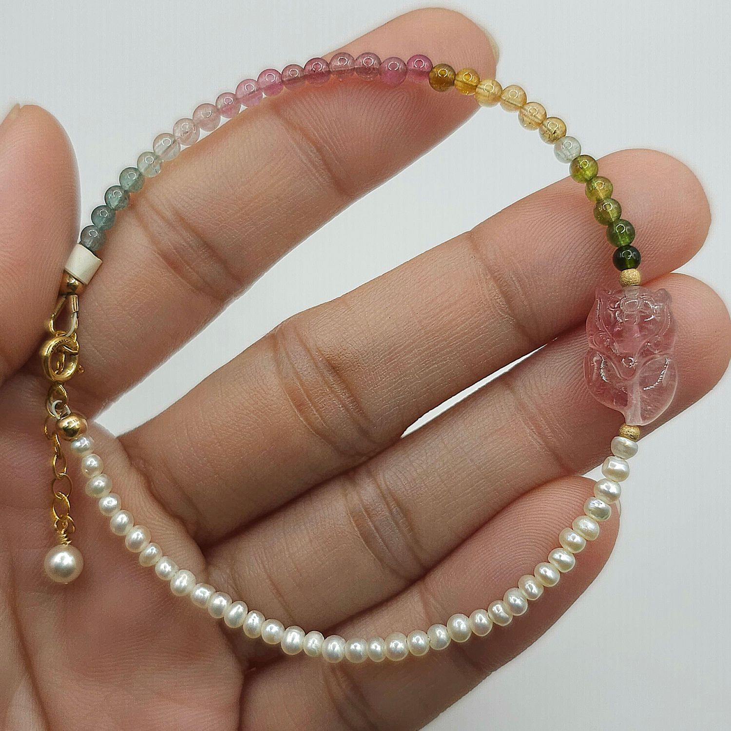 Natural Akoya Pearl x Tourmaline 9 Tail Fox