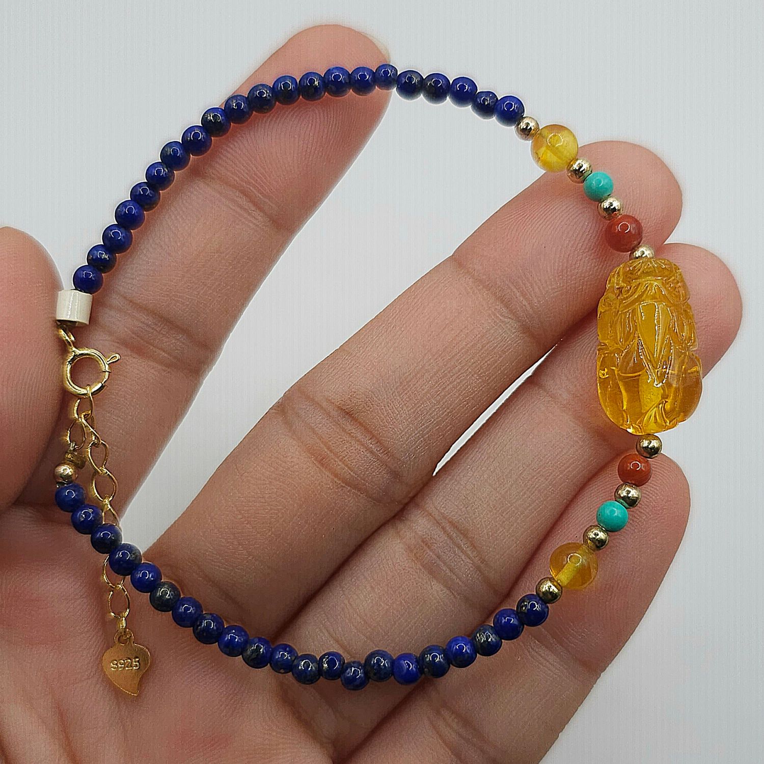 Natural Lapis Lazuli with Amber Pixiu