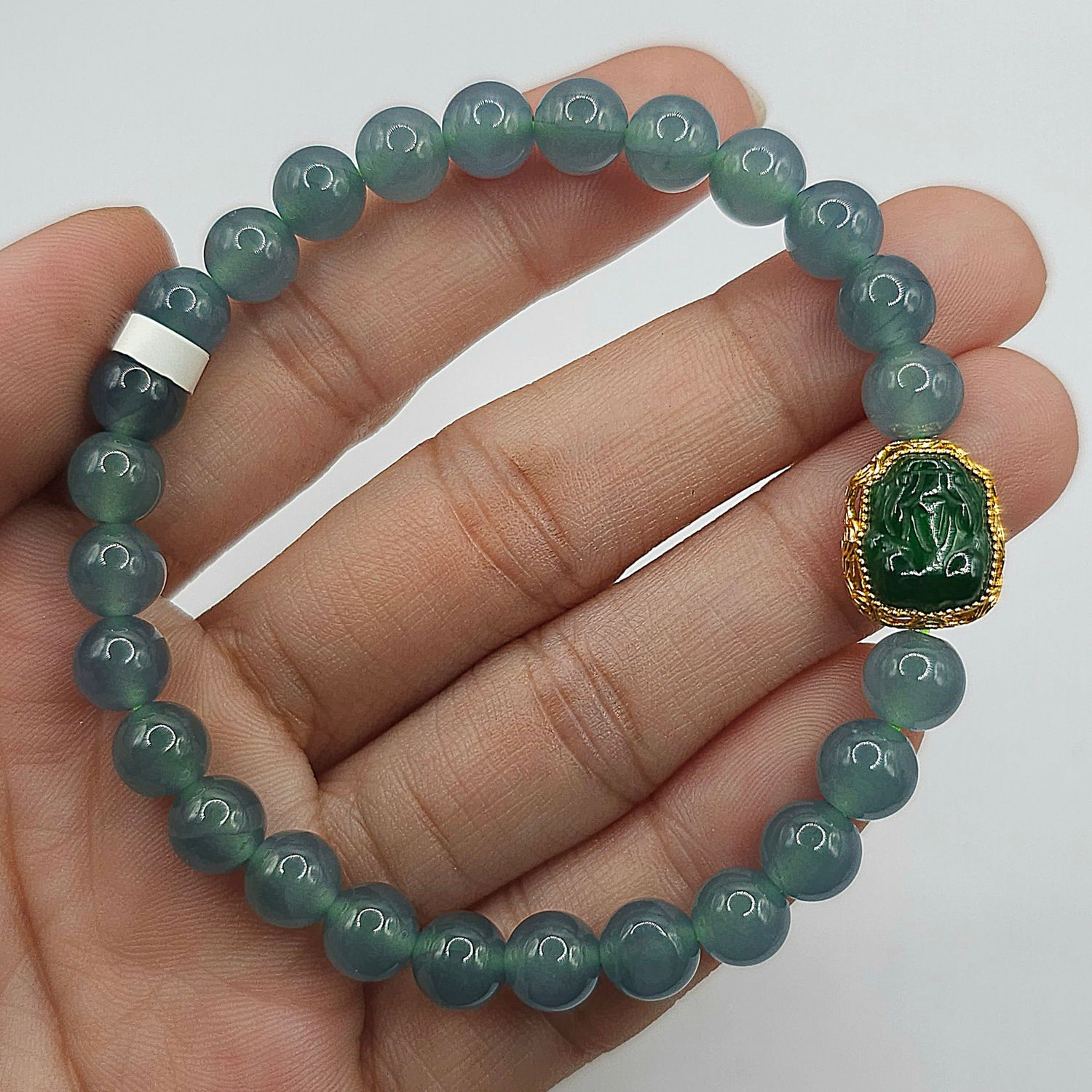 Natural Blue Water Jade with Pixiu - 18k