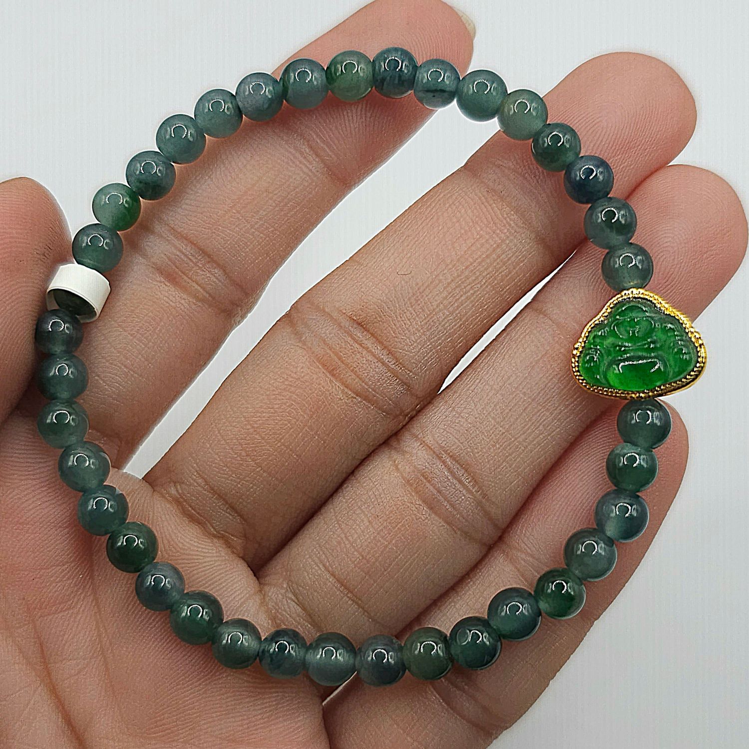 Natural Blue Water Jade with Buddha - 18k