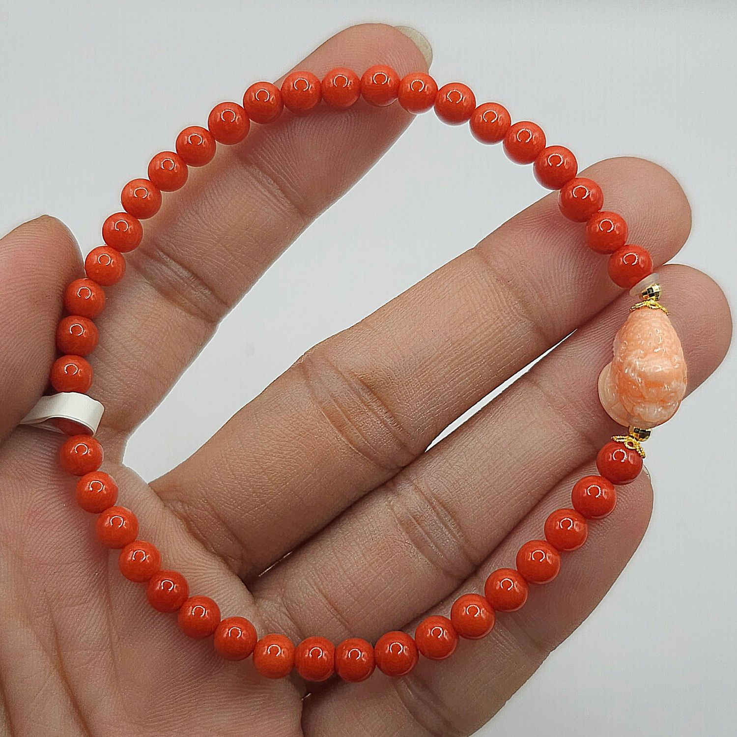Natural Coral with Dragon Pixiu Coin - 18k