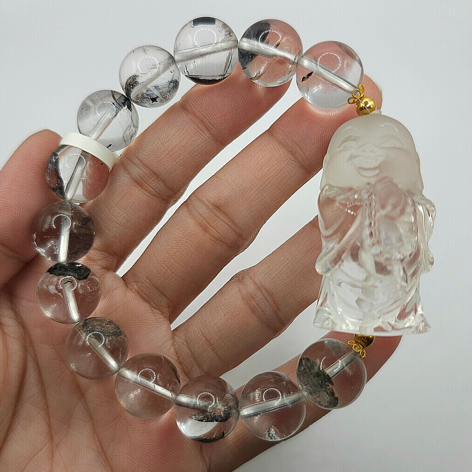 Natural Herkimer with Clear Quartz Buddha 18K