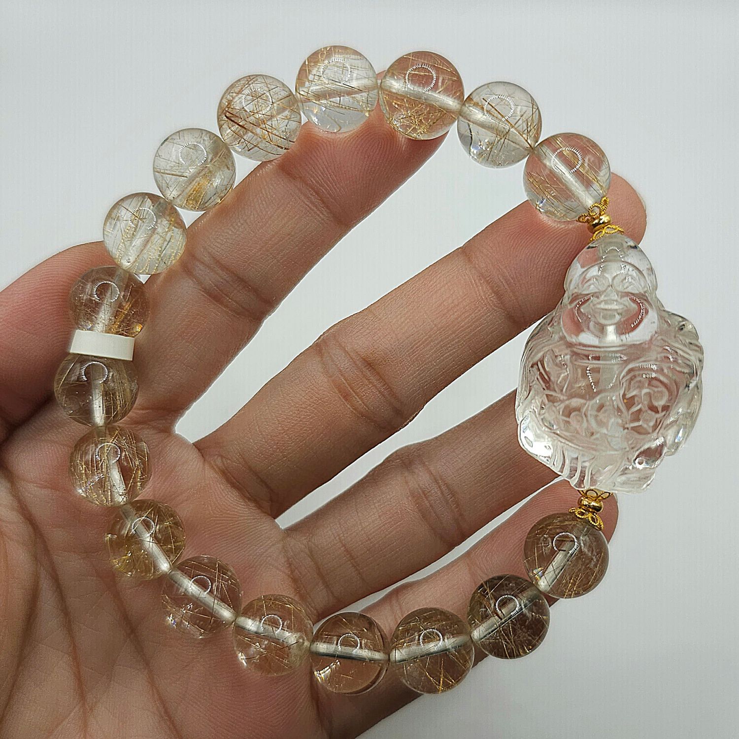 Natural Silver Ruti x Clear Quartz God of Wealth 18K
