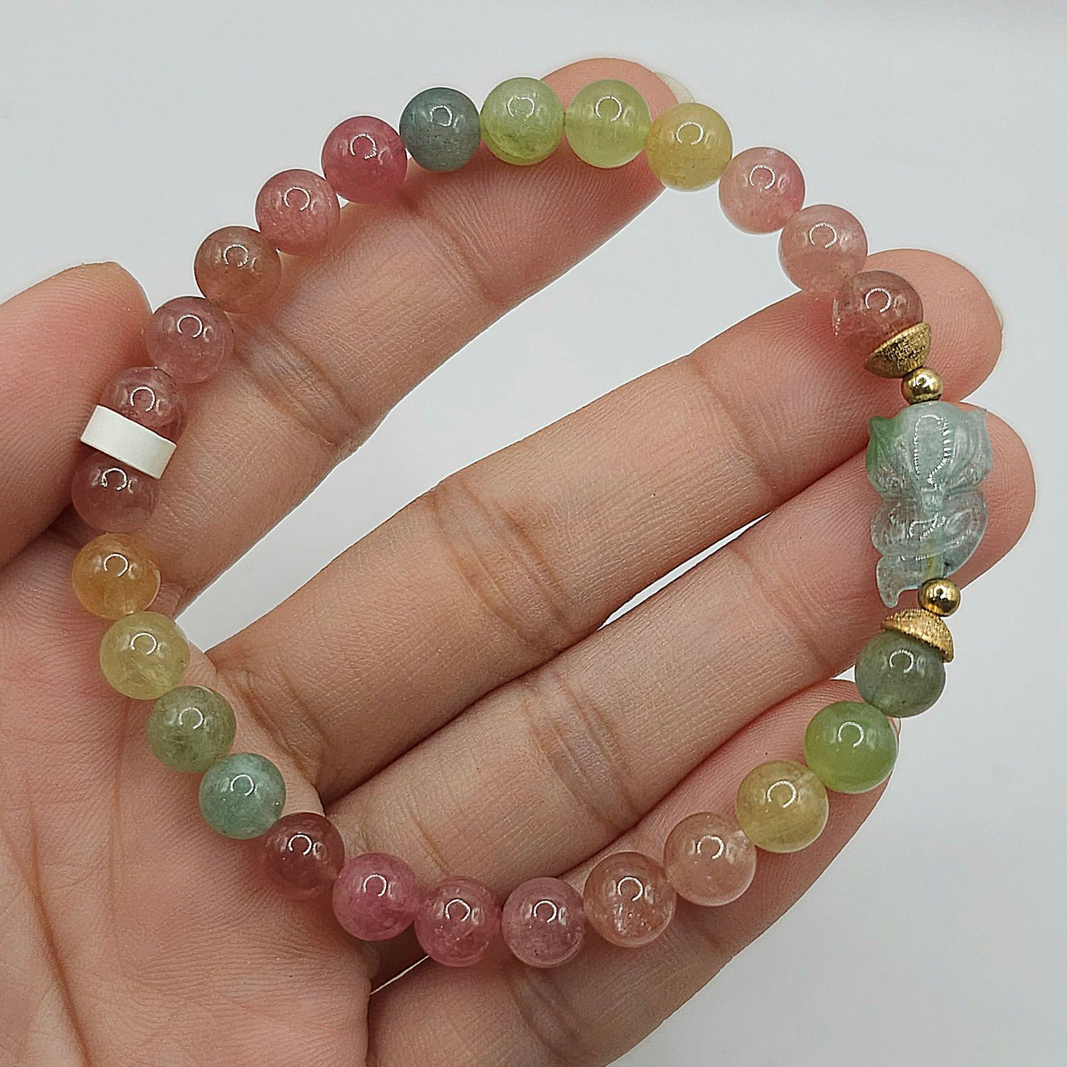 Natural Ice Cream Tourmaline with 9 Tail Fox