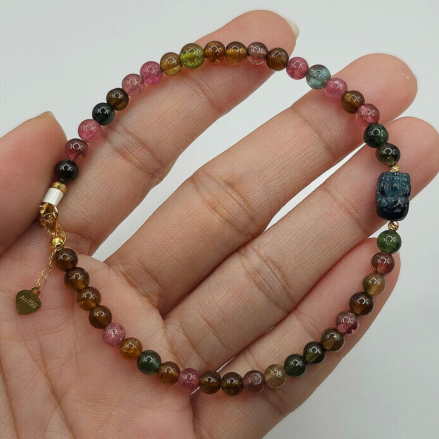 Natural Candy Tourmaline with Pixiu - 18K