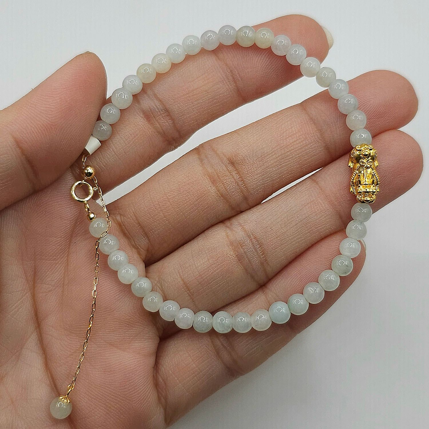Natural Icy Hetian Jade with Pixiu 18K