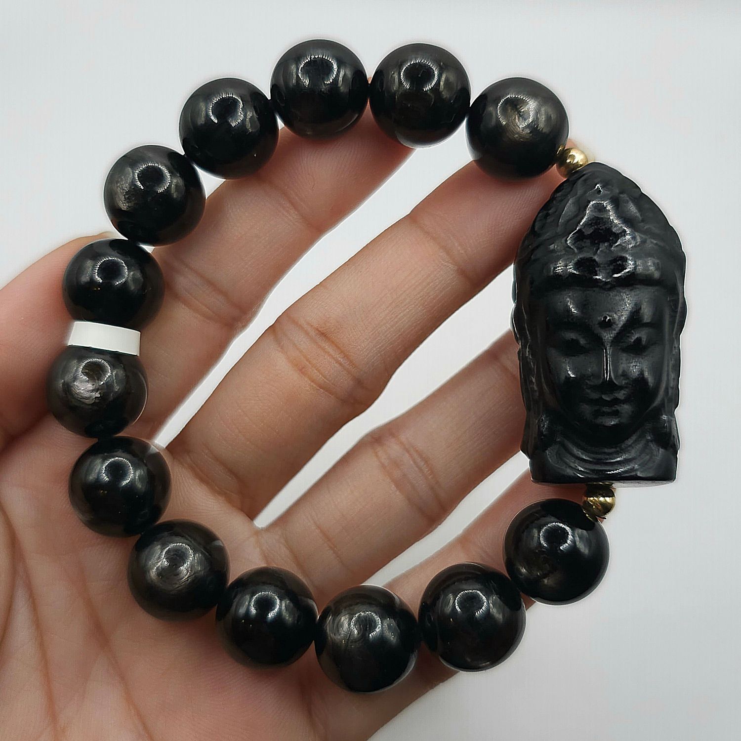 Natural Hypersthene x Onyx Buddha