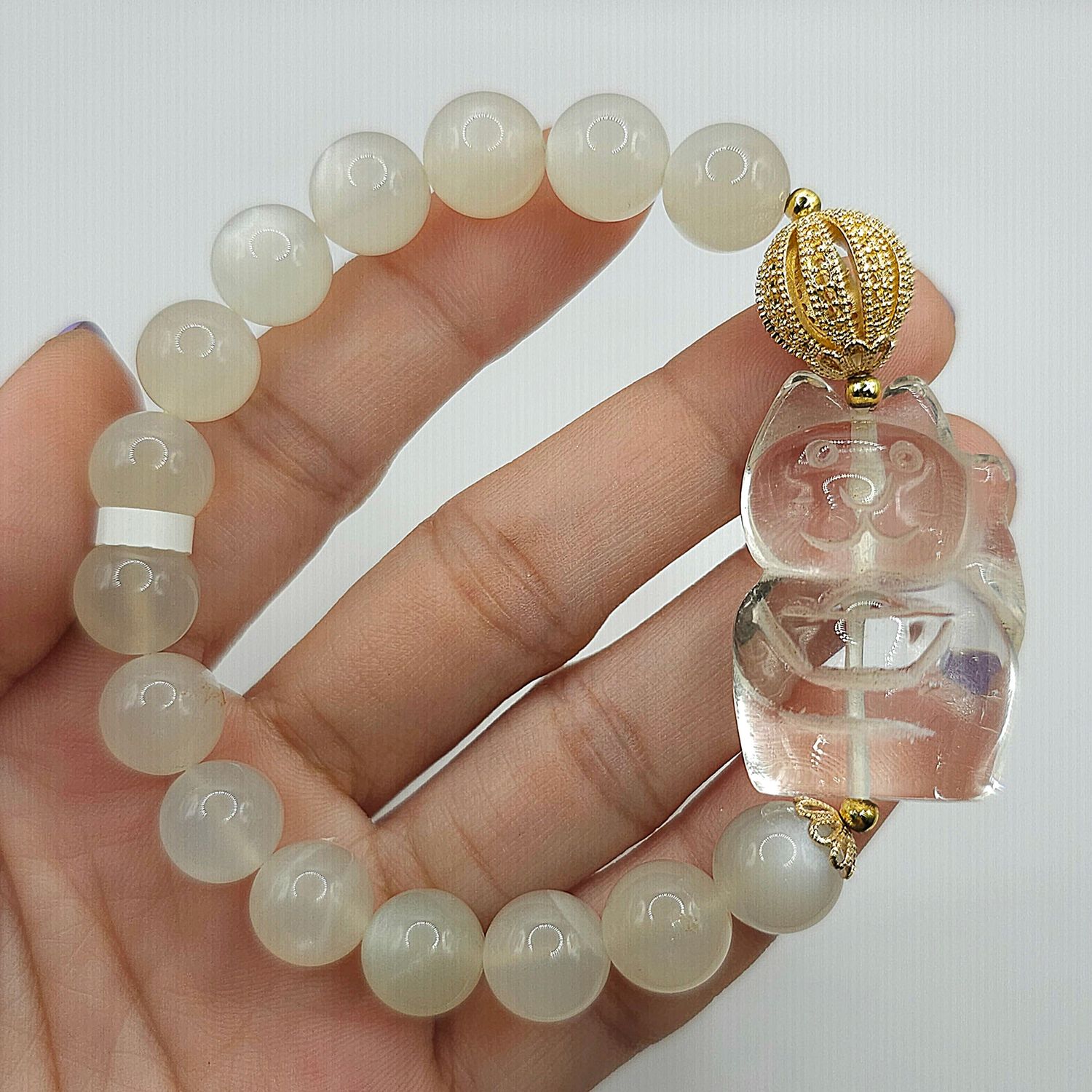 Natural Moonstone with Lucky Cat