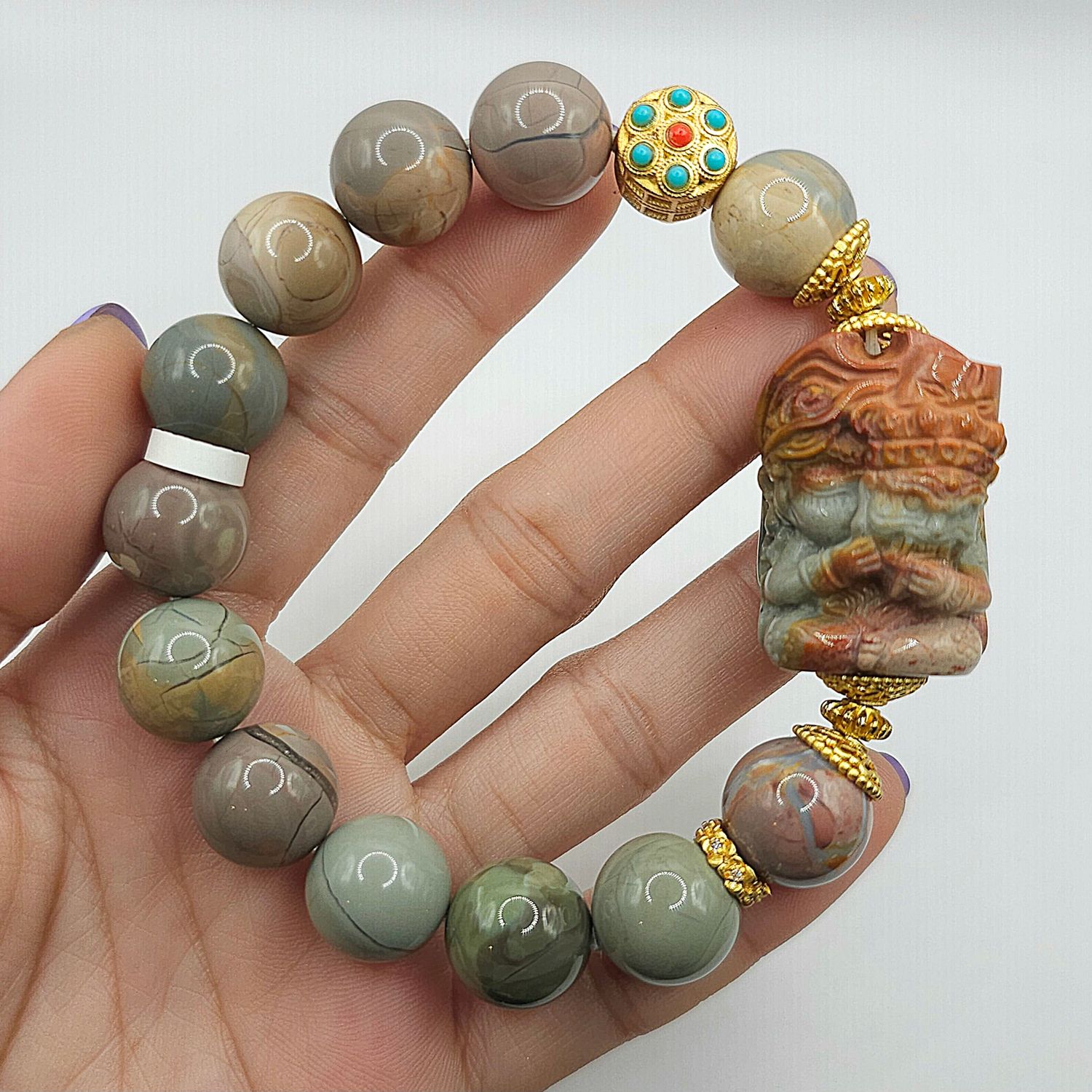 Natural Alashan Agate with God of Wealth