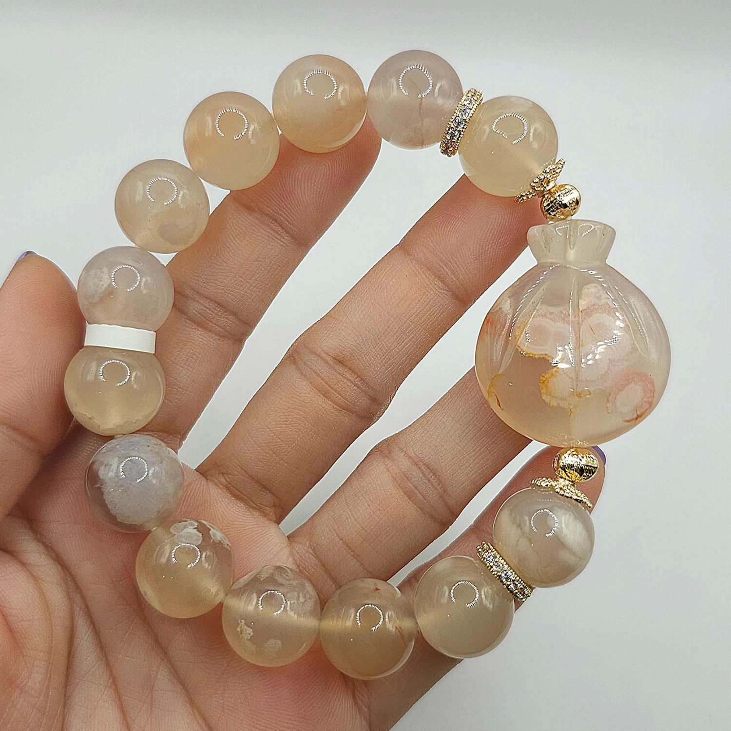 Natural Sakura Agate with Money Bag