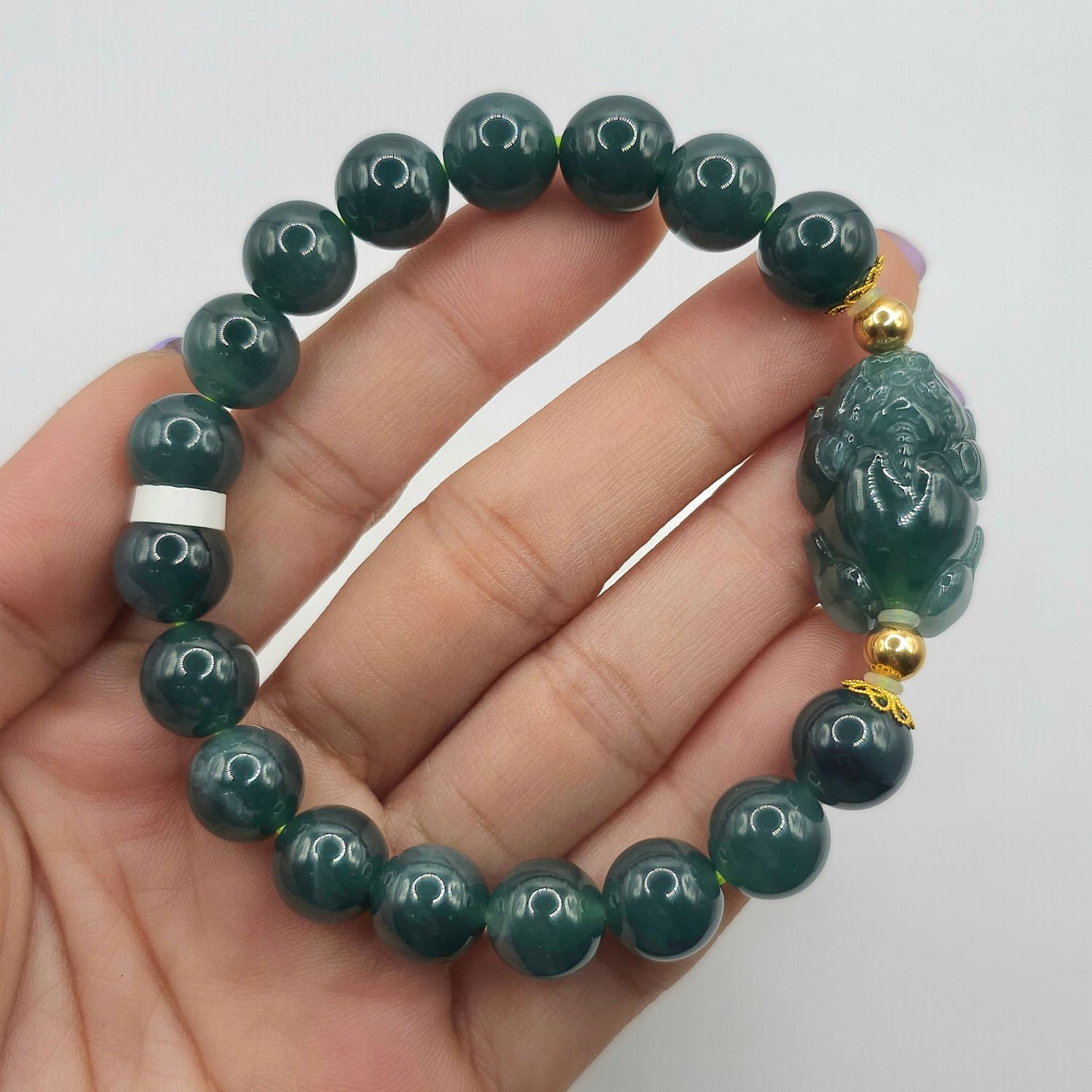 Natural Blue Water Jade with Pixiu 18k