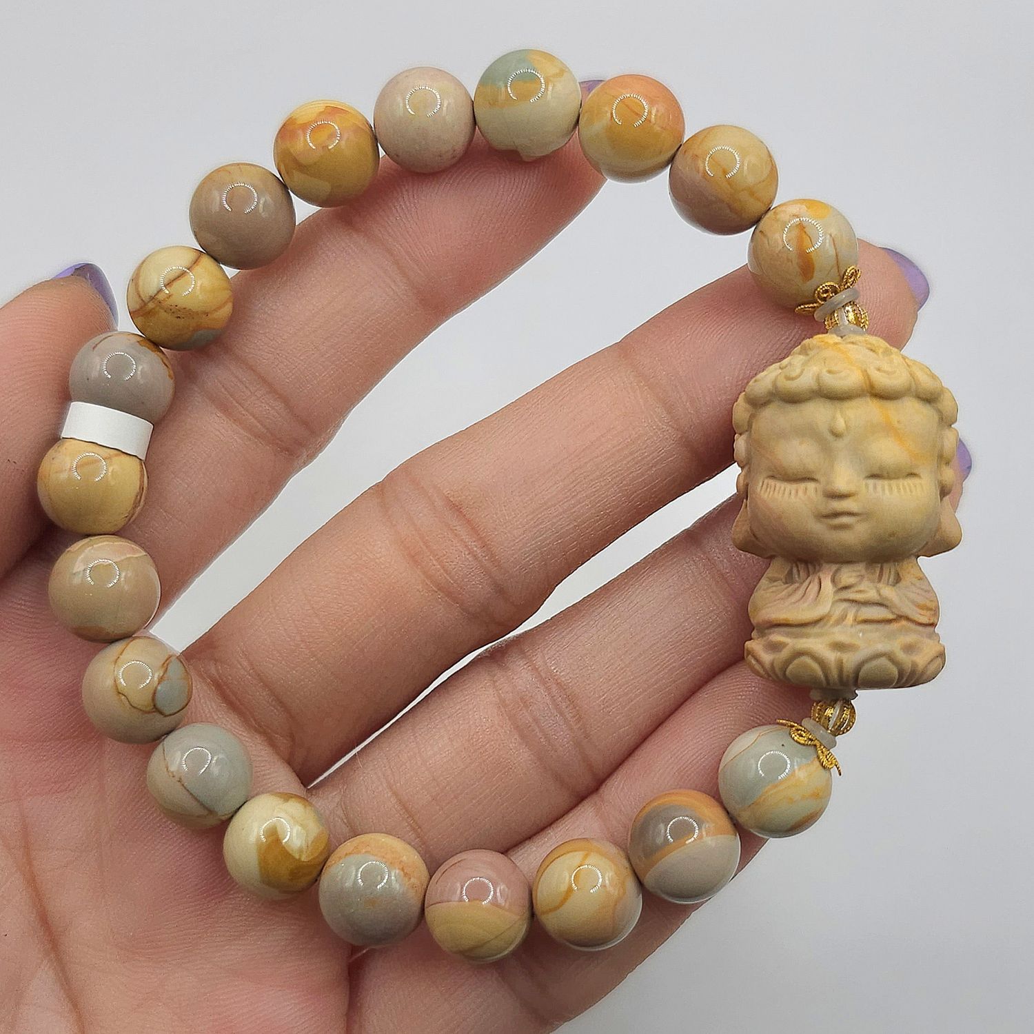 Natural Caramel Alashan Agate with Guanyin - 18k