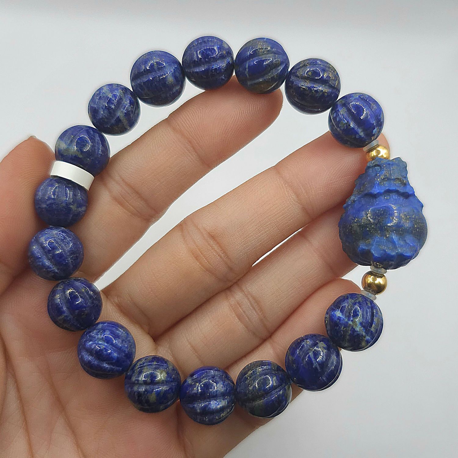 Natural Lapiz Lazuli with Pixiu - 18k