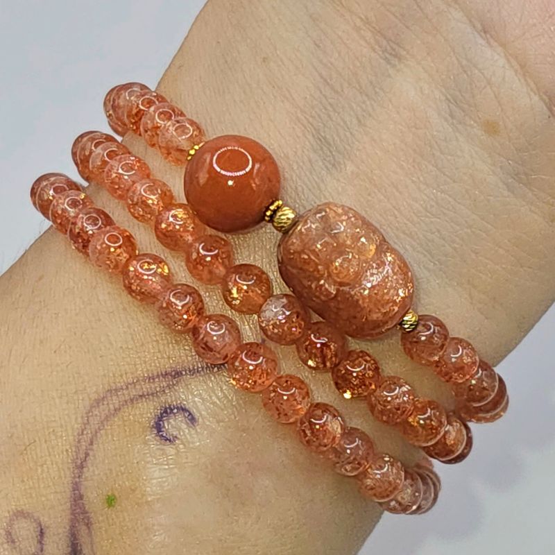 Natural 3 Lap Arusha Sunstone with Pixiu - 18K