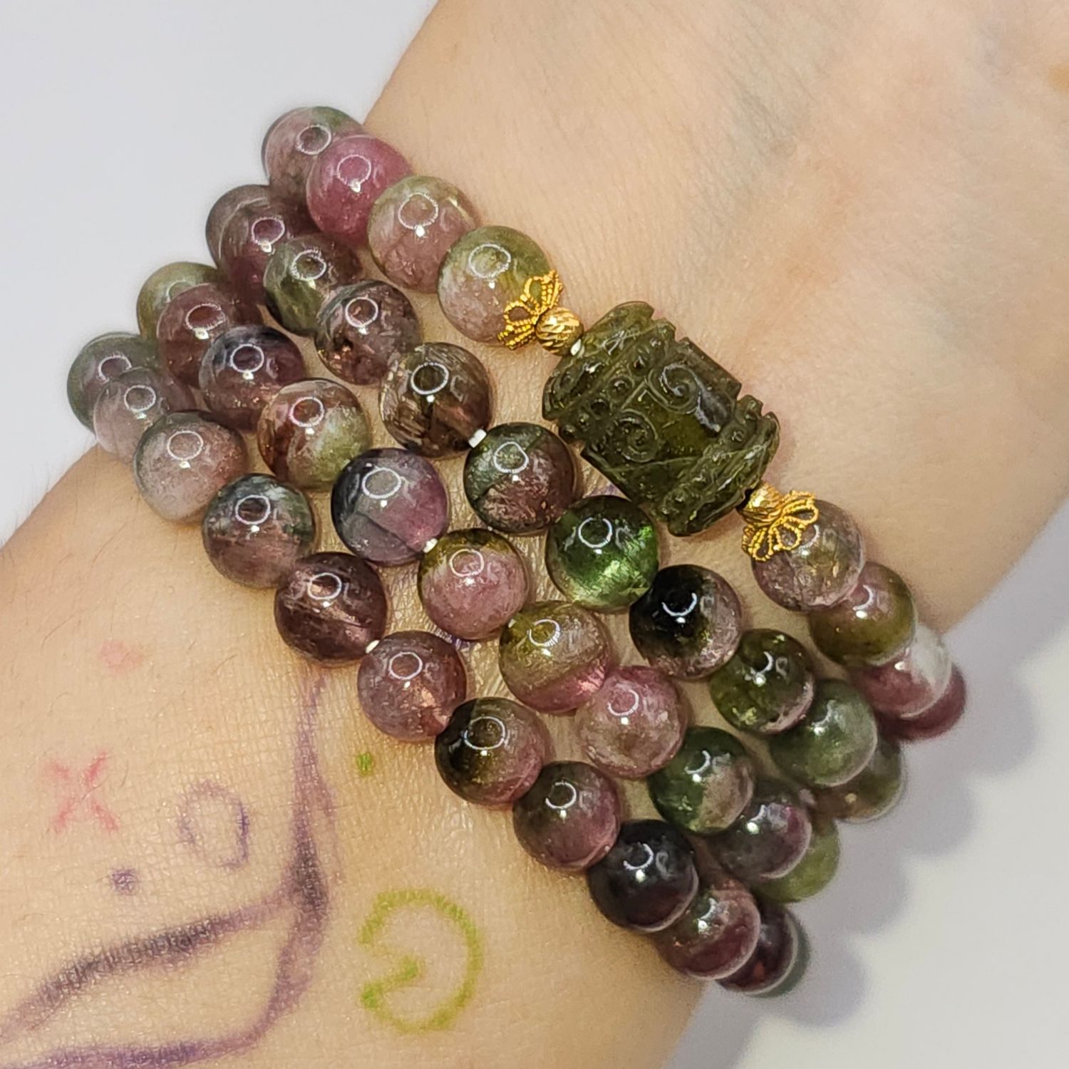 Natural 3 Lap Watermelon Tourmaline with Lucky Turn - 18K