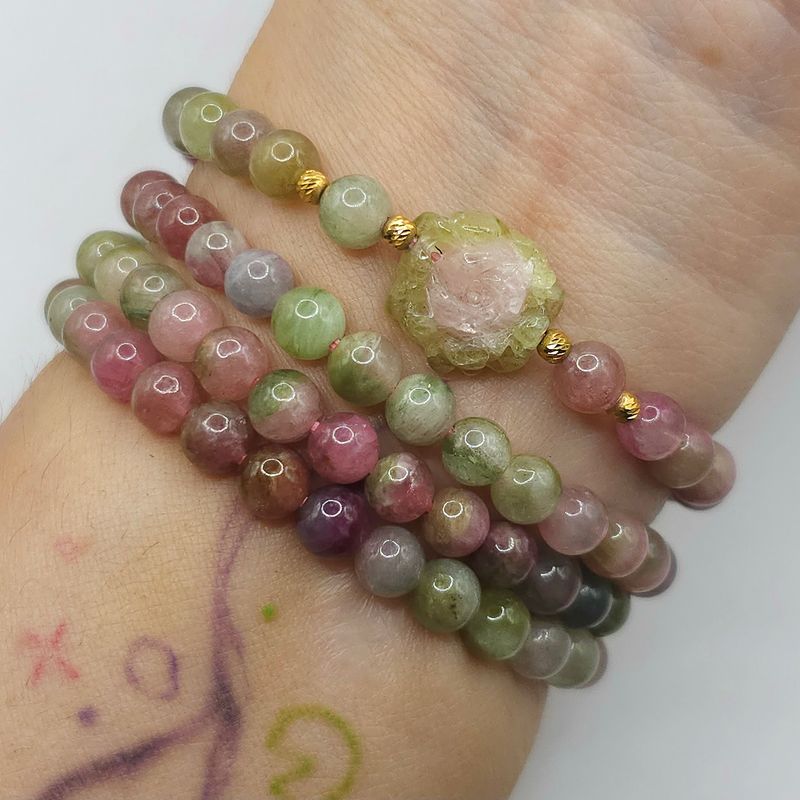 Natural 3 Lap Watermelon Tourmaline with Flower - 18K