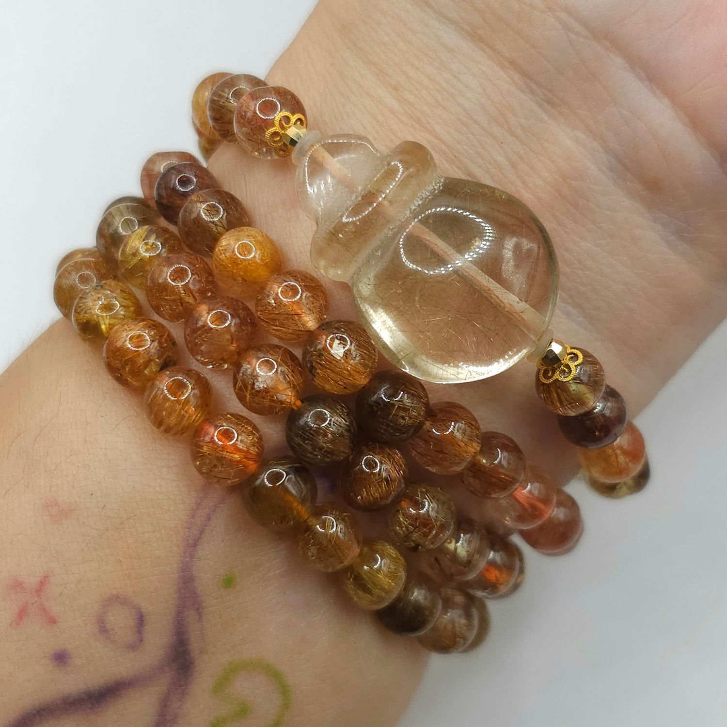 Natural 3 Lap Copper Ruti with Money Bag 18K