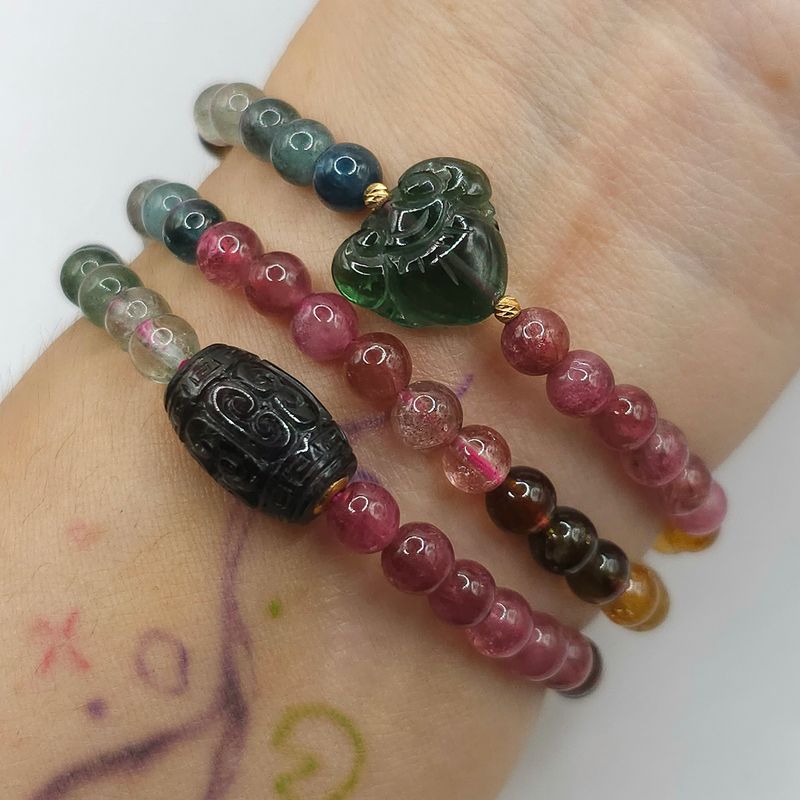 Natural 3 Lap Candy Tourmaline with Ruyi &amp; Lucky Turn - 18K