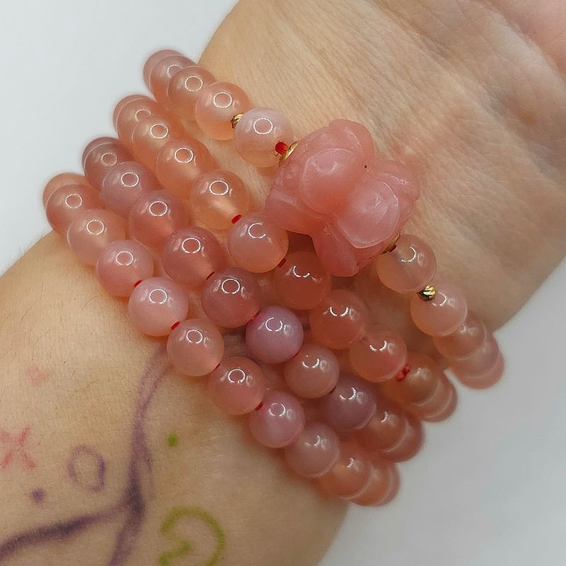 Natural 3 Lap Yan Yuan Agate with Double Lotus - 18K