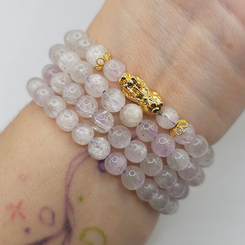 Natural 3 Lap Kunzite with Pixiu -18K