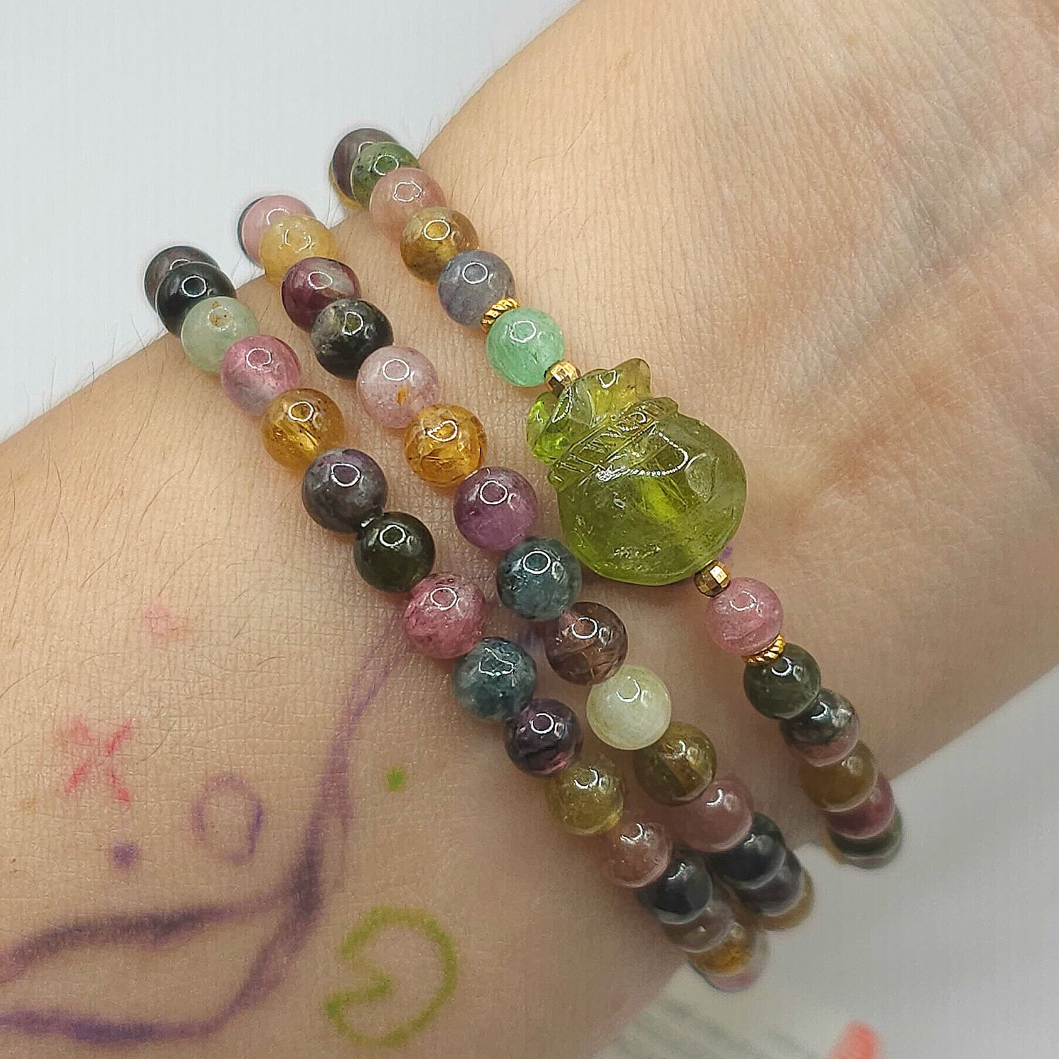 Natural 3 Lap Tourmaline with Money Bag 18K
