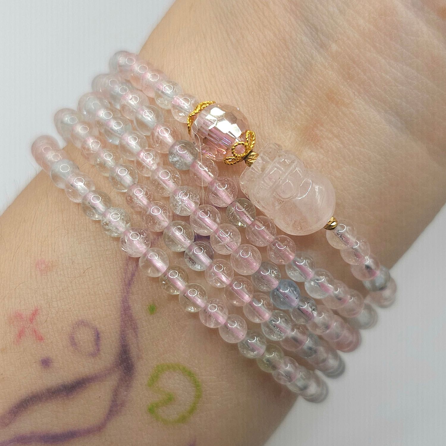 Natural 4 Lap Morganite with Pixiu - 18K