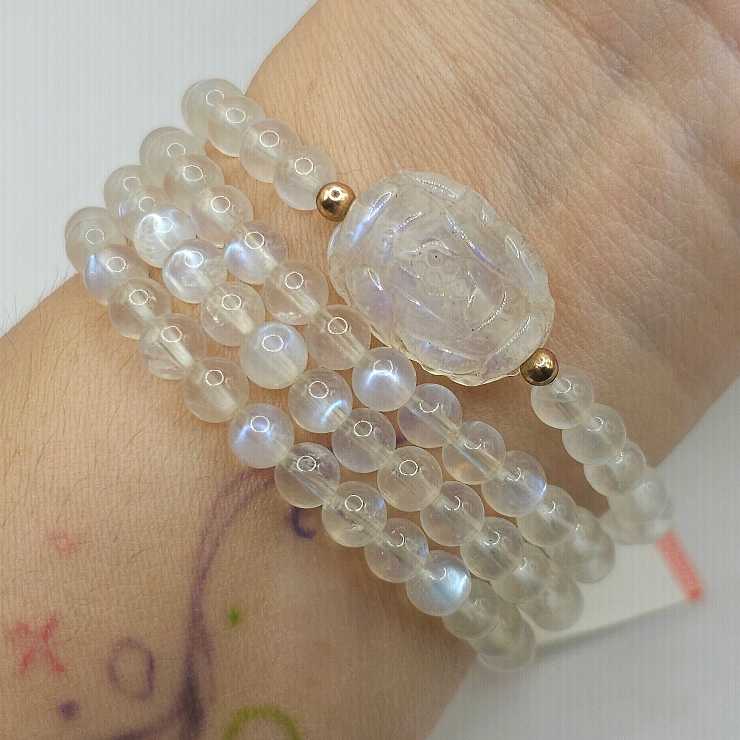 Natural 3 Lap Blue Moonstone with Rose - 18K