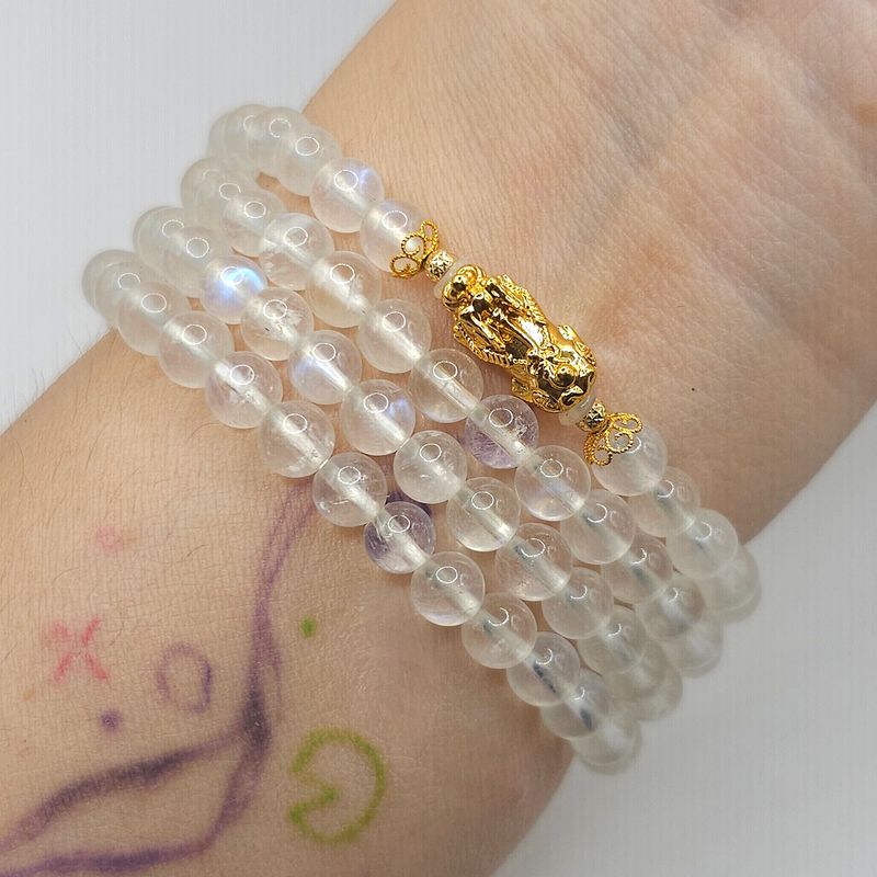 Natural 3 Lap Blue Moonstone with Pixiu - 18K