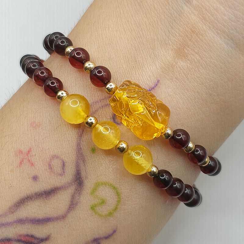 Natural 2 Lap Amber with Pixiu