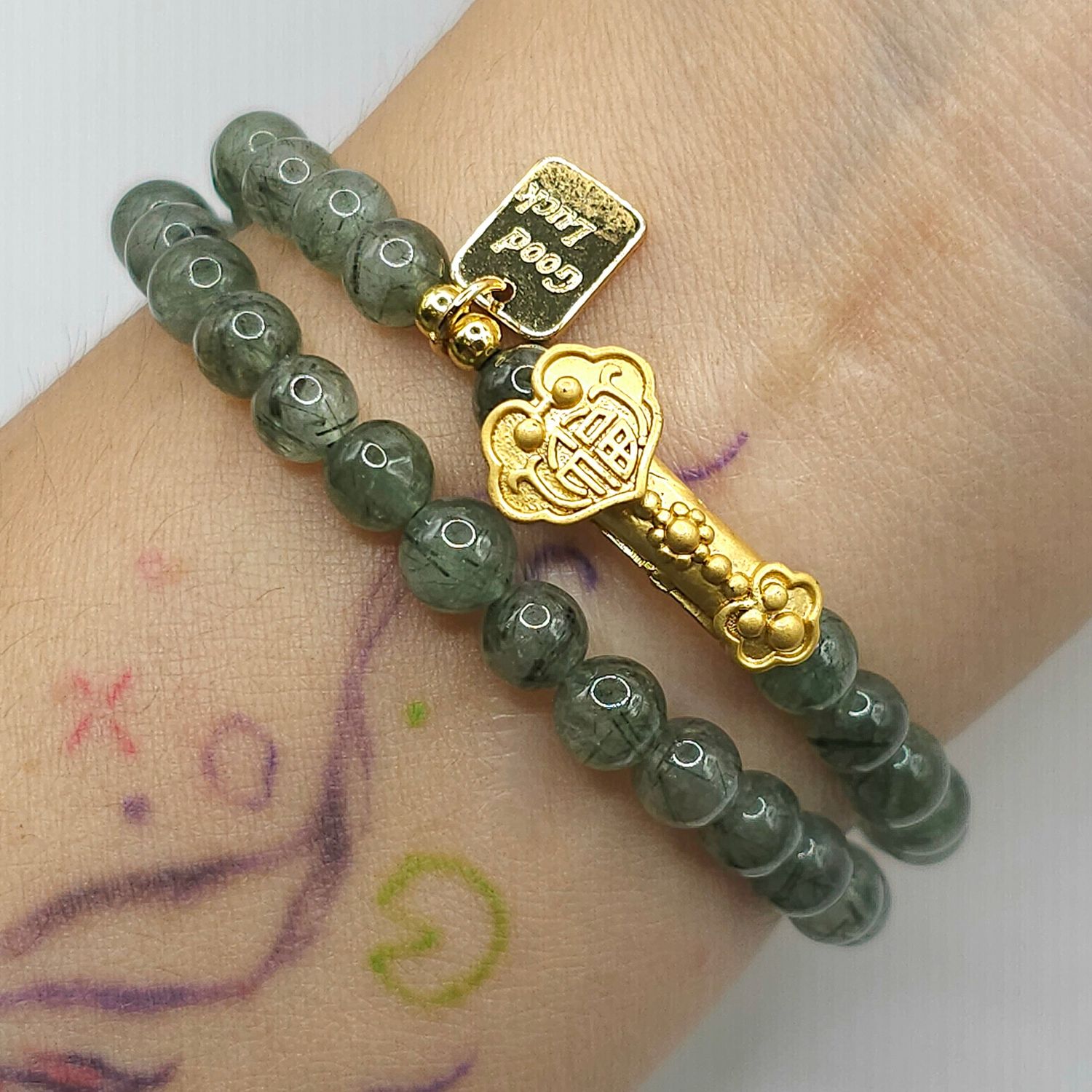 Natural 2 Lap Green Ruti with Ruyi