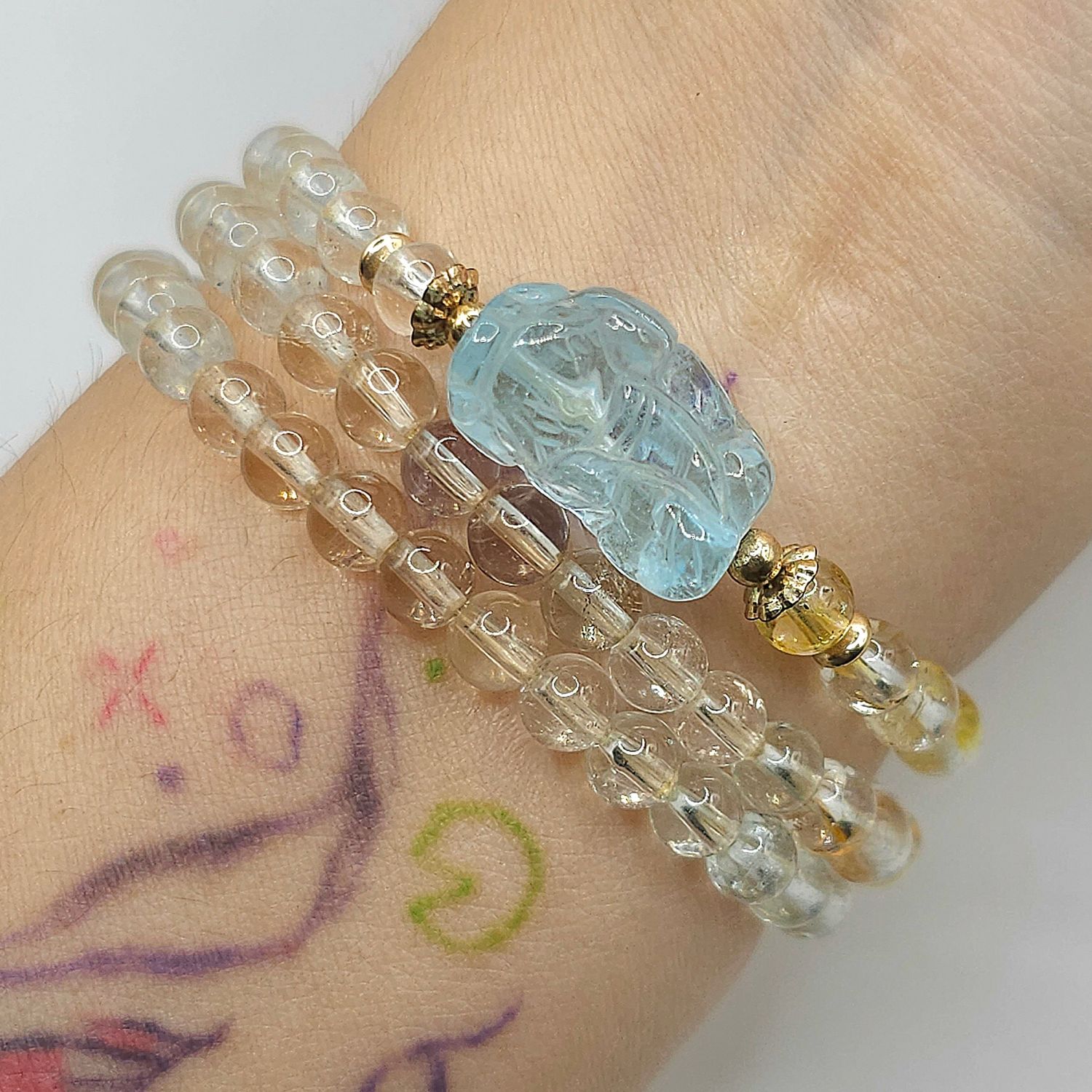 Natural 3 Lap Topaz with Pixiu