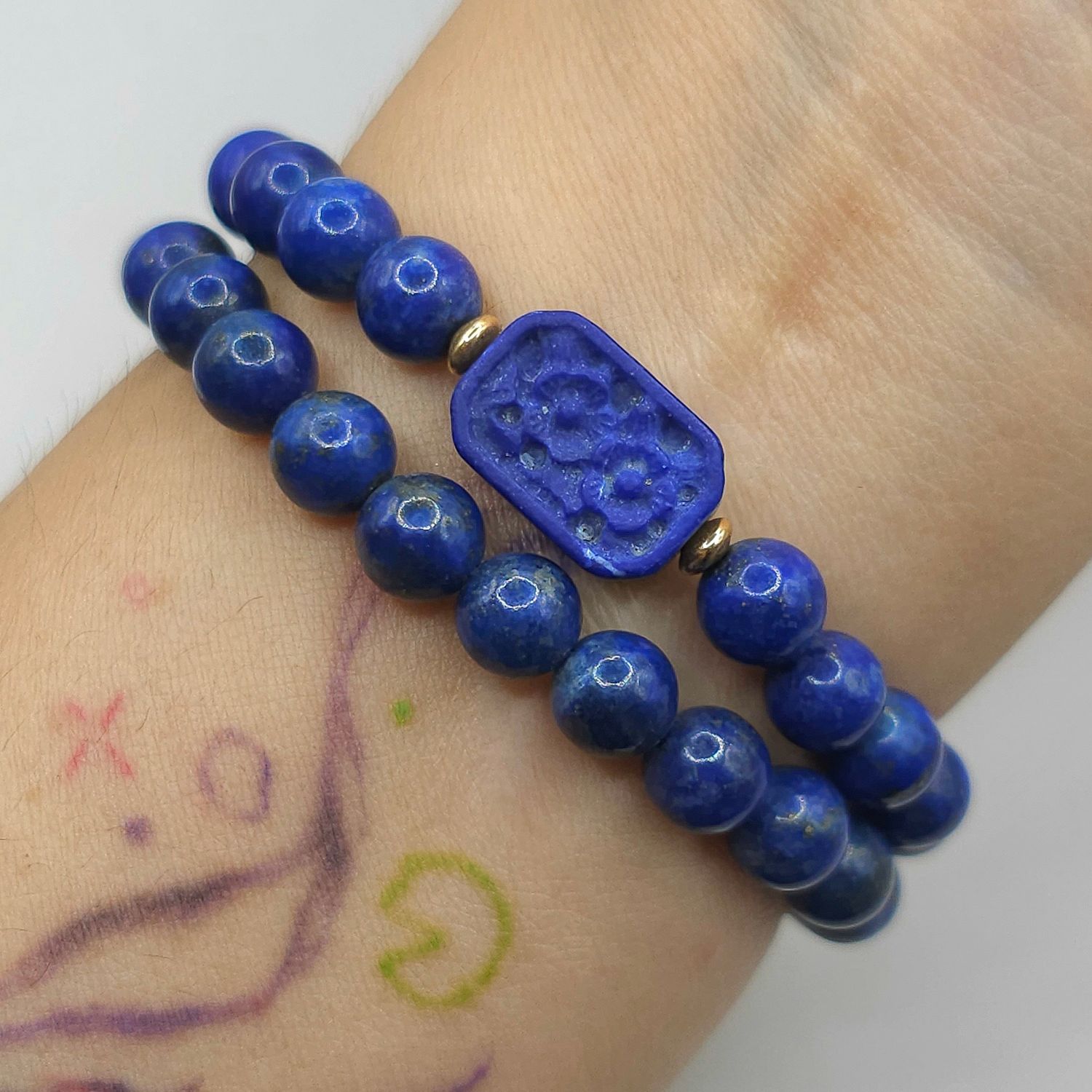 Natural 2 Lap Lapis Lazuli with Carving