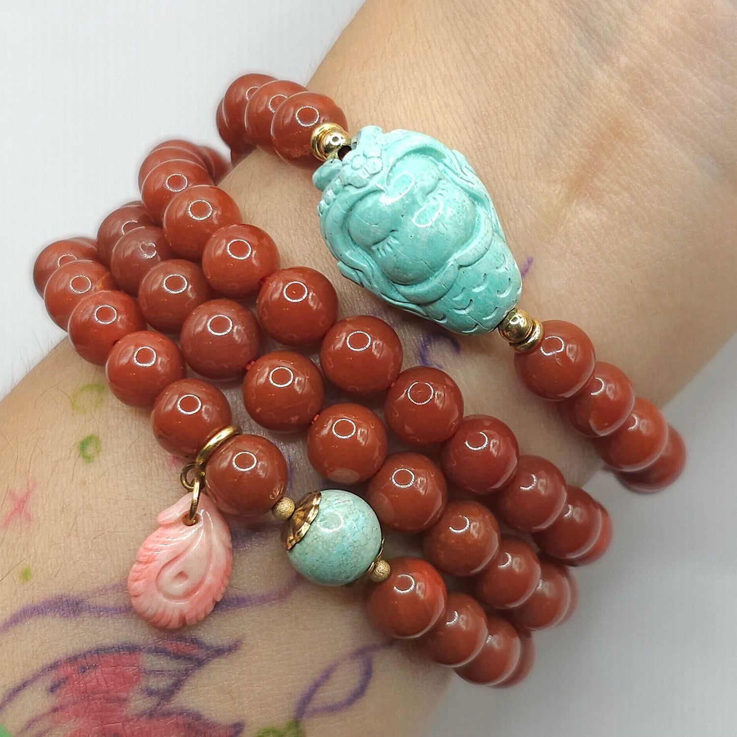 Natural 4 Lap Southern Red Agate with Mermaid