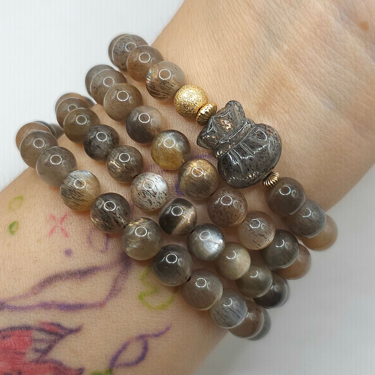 Natural 3 Lap Golden Backbone Sunstone with Money Bag