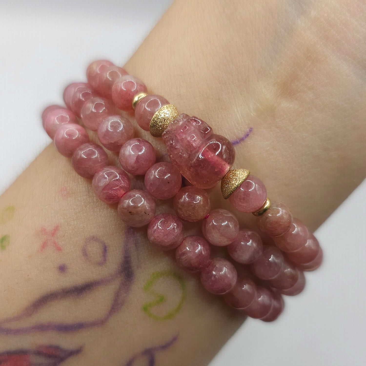 Natural 3 Lap Pink Tourmaline with Pixiu