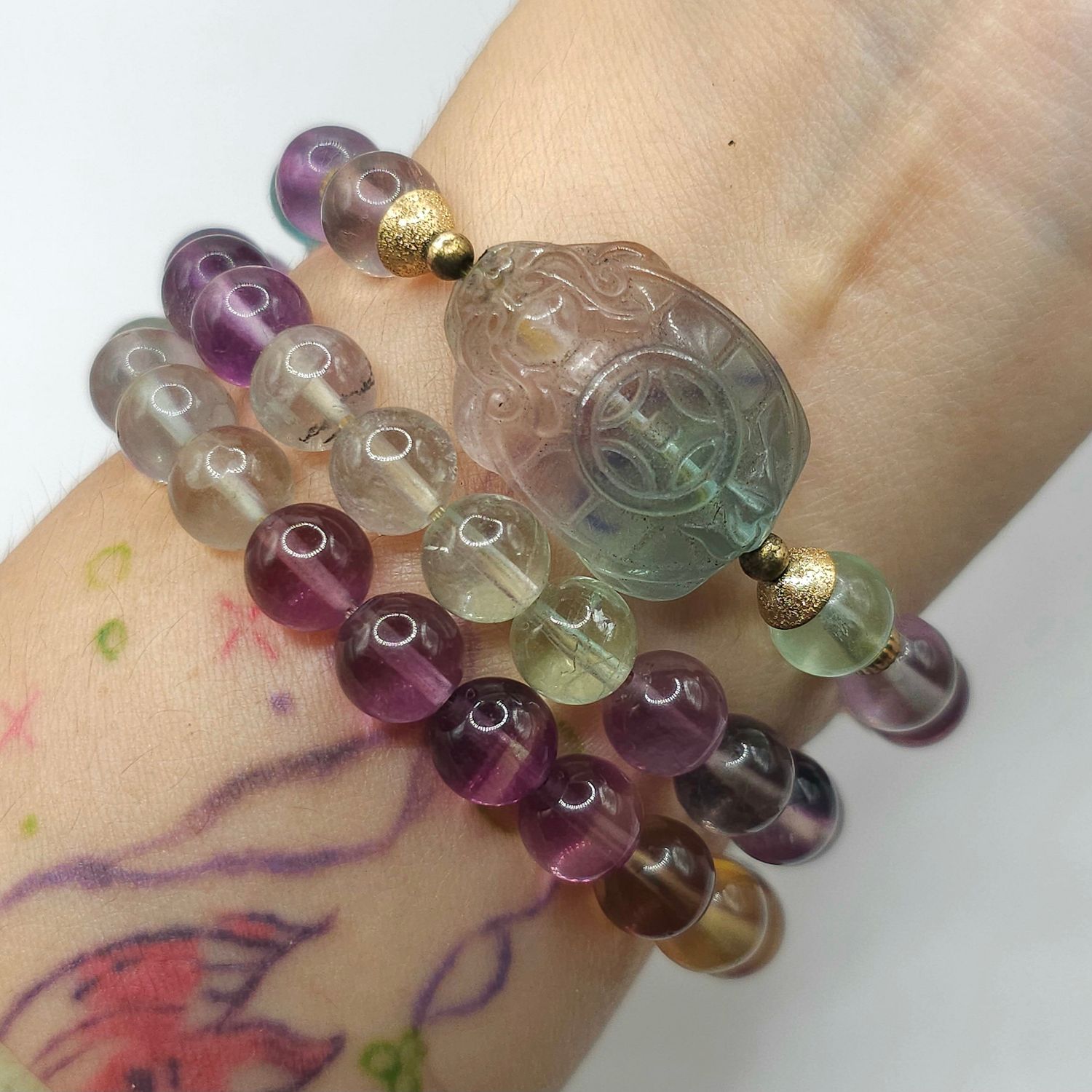Natural 3 Lap Flourite with Dragon Toad
