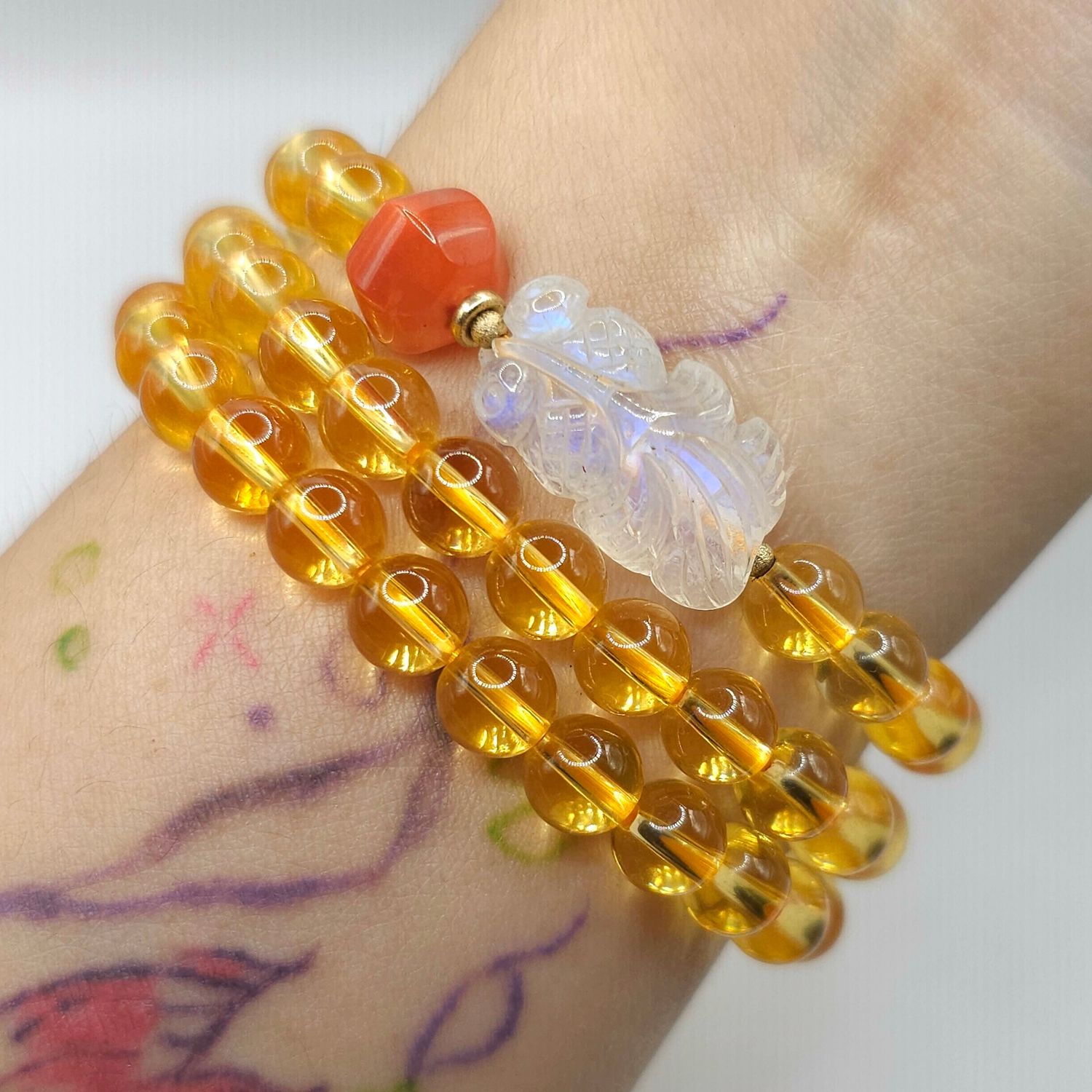 Natural 3 Lap Citrine x Blue Moonstone Fish