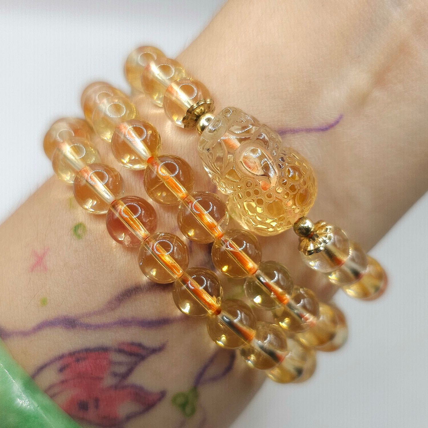 Natural 3 Lap Citrine with Dragon Pixiu